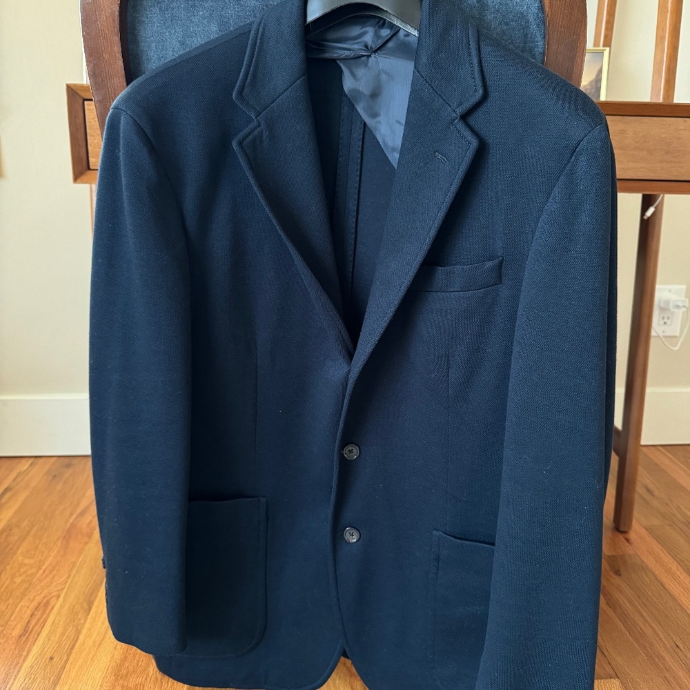 Ralph Lauren Navy Cotton Soft Shoulder Blazer